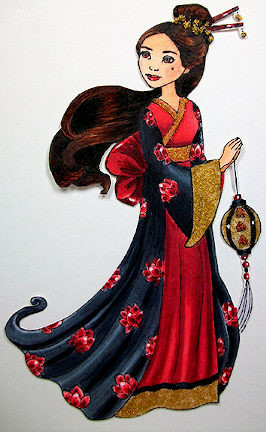 Lotus Blossom  Woman in fantasy costume rubber stamp 