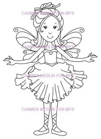 Sweet Iris Fairy with flower dress rubber stamp 