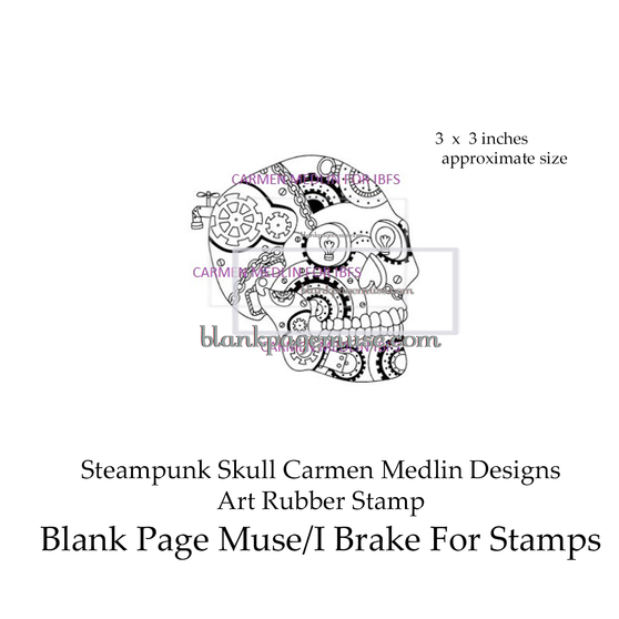 Steampunk Skull rubber stamp Carmen Medlin Designs IBFSCM001-2