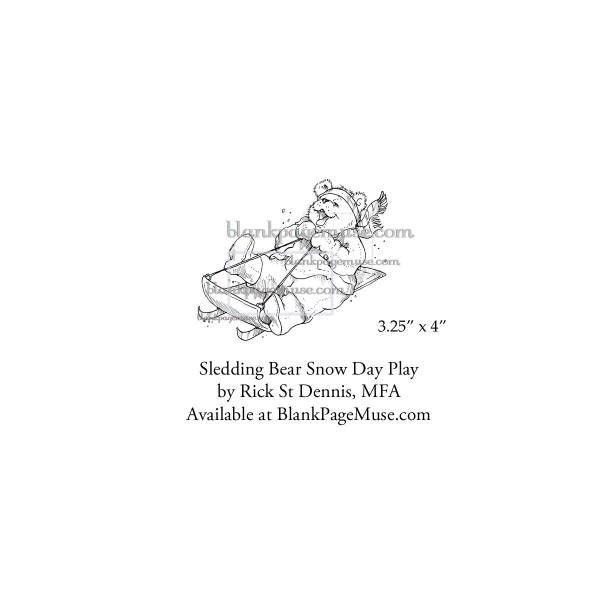 Sledding Bear Snow Day Play by Rick St Dennis Rubber Stamp RSDIBFS013-05