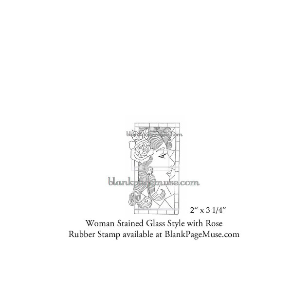 Woman with Rose on a Stained Glass Style Background Art Rubber Stamp TTS104-06