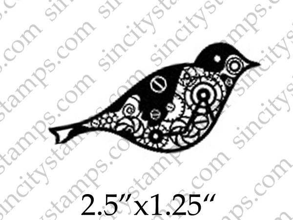 Bird Small Steampunk Cogs Gears Art Rubber Stamp