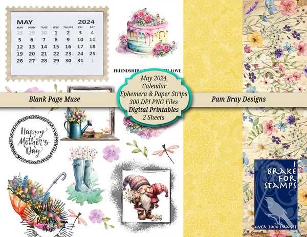 may 2024 mini calendar, florals, wild flower images delivered as digital download, print at home on your favorite paper!