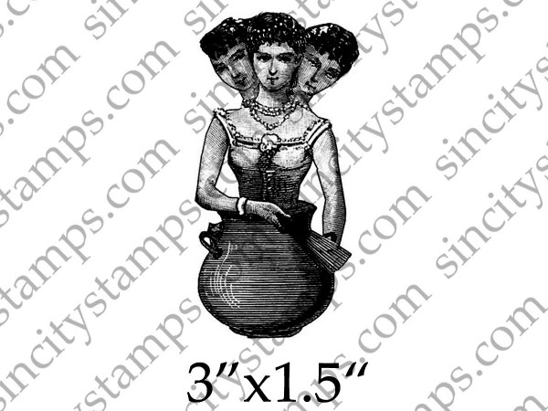 Three Headed Genie Art Rubber Stamp