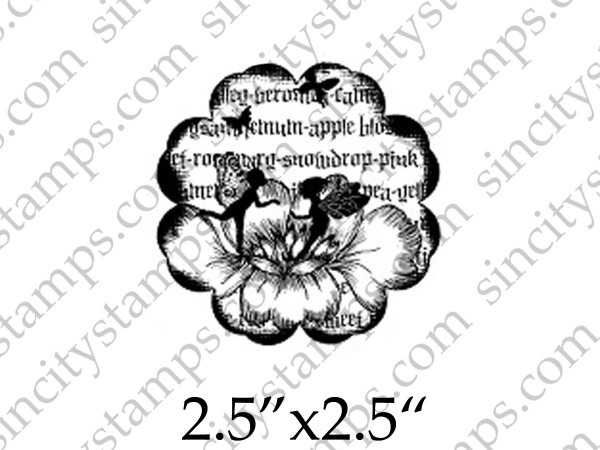 Flower with Butterfly Fairies Art Rubber Stamp