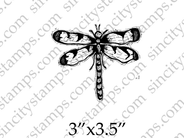 Dragonfly Top View Art Rubber Stamp by Pam Bray Designs