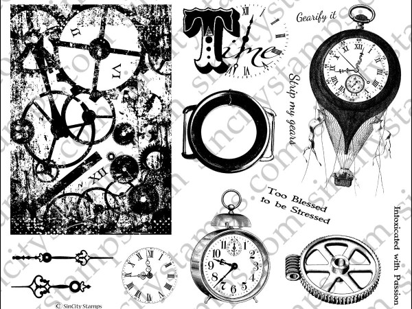 Its All About Time Clocks, Cogs and Gears Steampunk Rubber Stamp Sheet Set