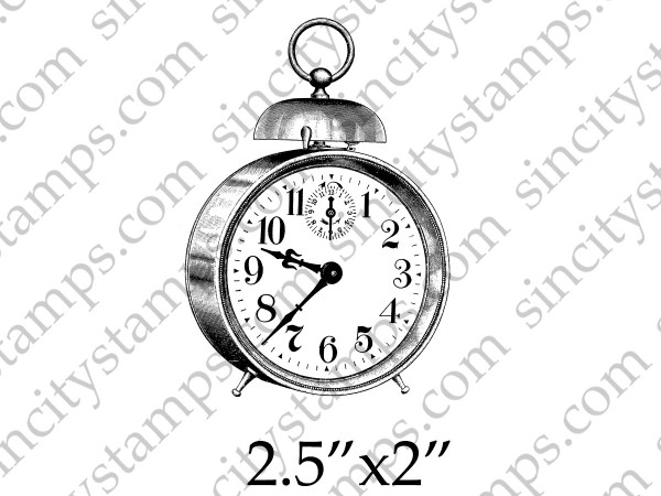 Vintage Analog Alarm Clock Rubber Stamp