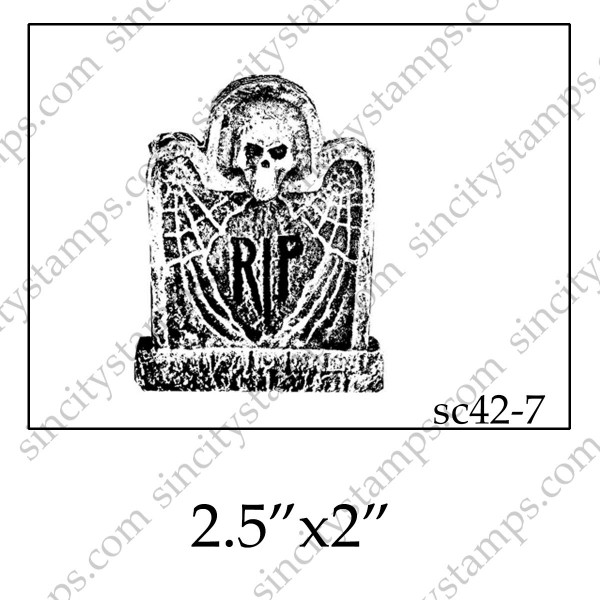 RIP Headstone Skull Detail Halloween Rubber Stamp SC42-07