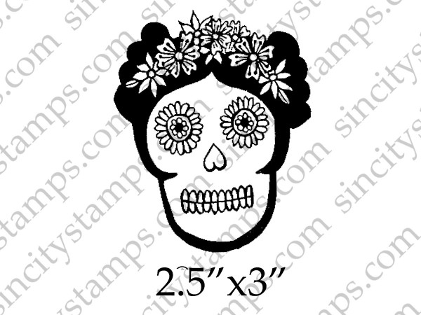 Sugar Skull Female Day of the Dead Art Rubber Stamp SC52-4