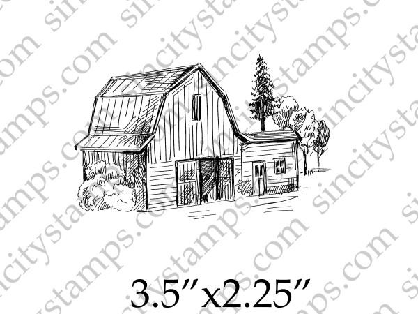 Barn Sketch style Art Rubber Stamp SC104-3