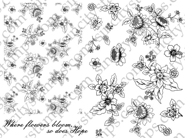 Ton of Flowers Border Background Texture Art Rubber Stamp Sheet SC96