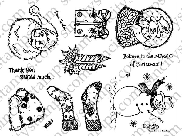 Country Vintage Christmas Rubber Art Stamps Sheet by Pam Bray Designs SC0047-00