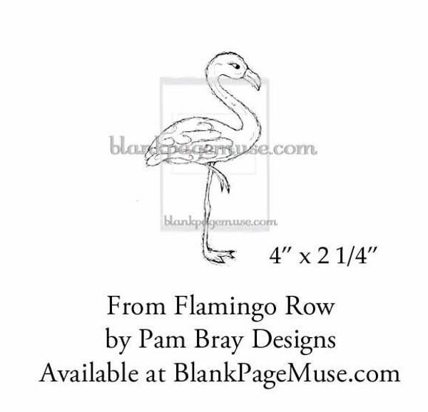 One Single Tall Flamingo Line Art Rubber Stamp Pam Bray Designs PB007-03