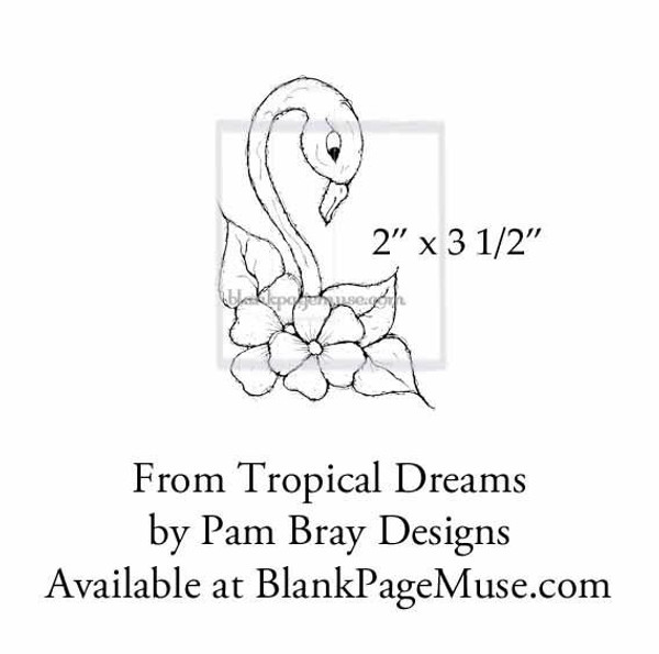 Graceful Flamingo Profile with Flowers Line Art Rubber Stamp by Pam Bray Designs PB008-03
