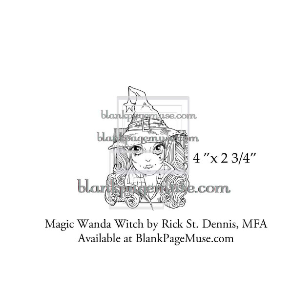 Magic Wanda the Witch Halloween Line Art Rubber Stamp Rick St Dennis RSDIBFS004-02