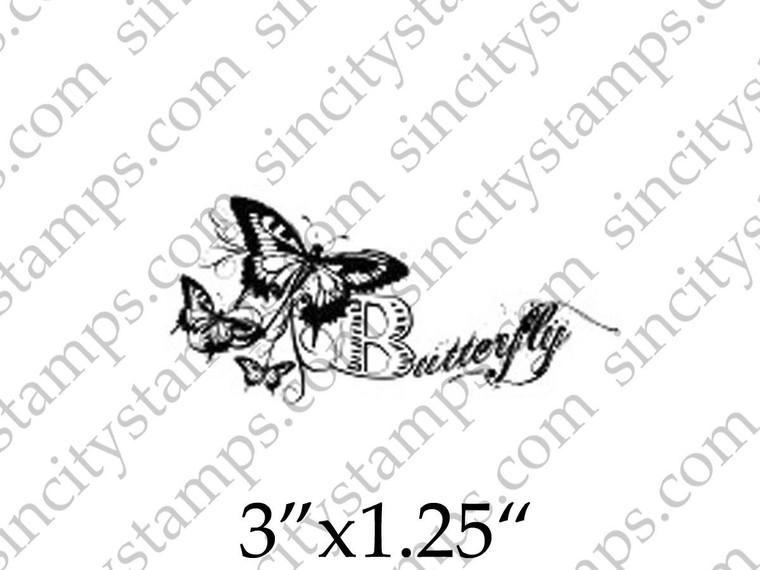 Butterfly Word Art Rubber Stamp