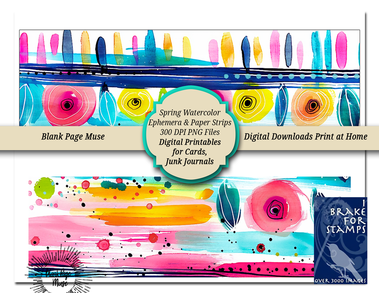 watercolor inspired flowers, stripes and dots: Vibrant Spring Digital Papers Bundle - Instant Download PNG, DIY Junk Journal & Handmade Card Crafting Dg-VSprig Digital printables print at home