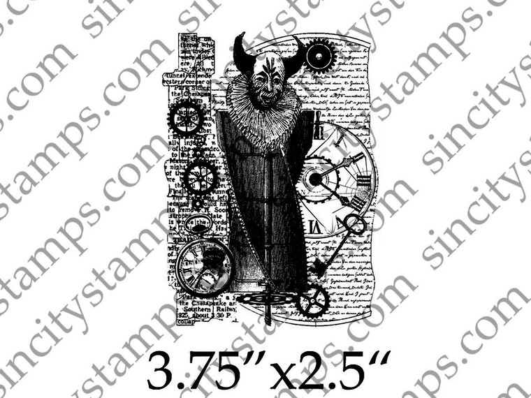 Steampunk Devil Collage Art Rubber Stamp