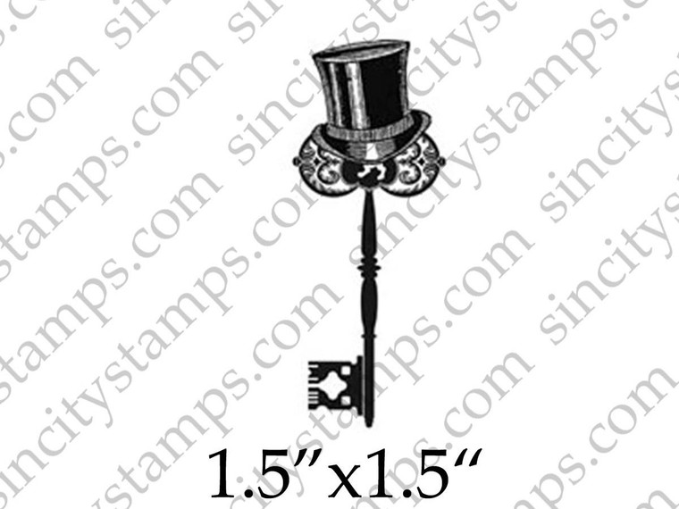 Old Style Key with Top Hat Art Rubber Stamp