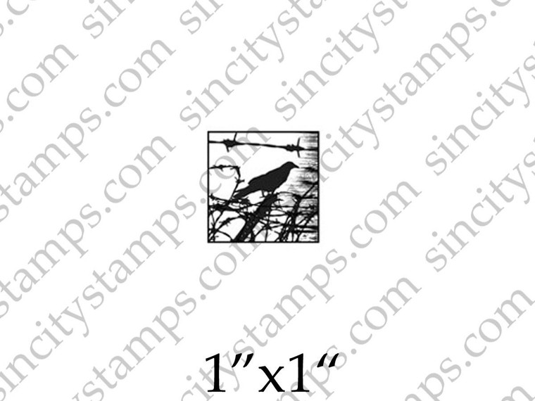 Bird Behind Barbed Wire MINI Art Rubber Stamp
