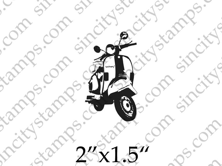 Moped Scooter Art Rubber Stamp