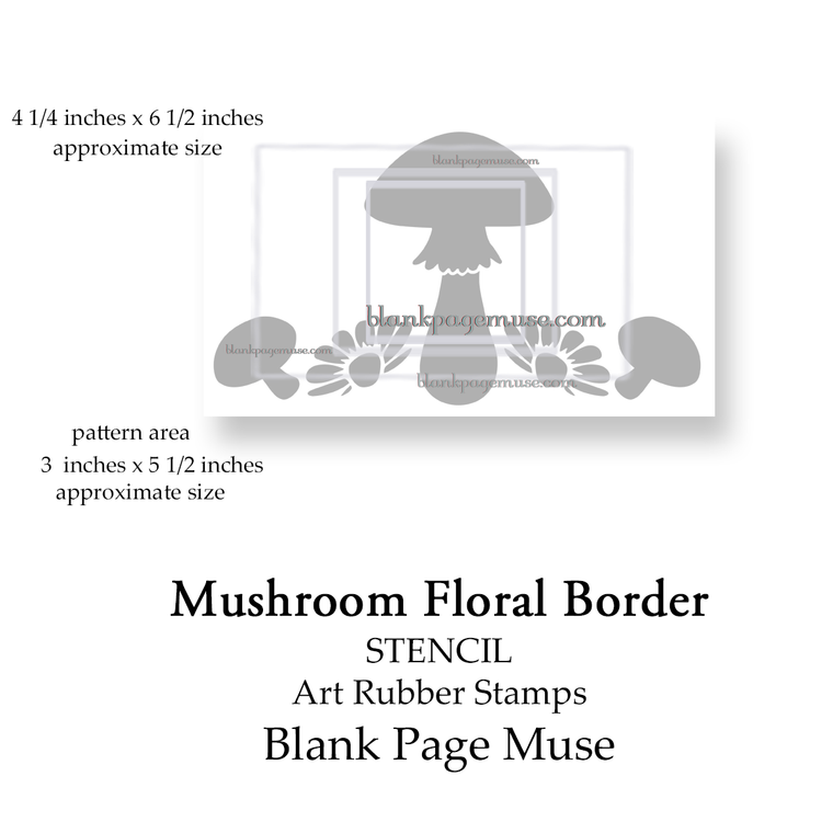 mushrooms and flowers border style reusable plastic stencil for mixed media, cards and handmade crafting