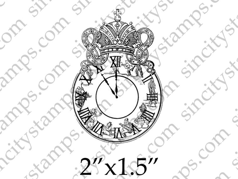 Clock with Crown Vintage Style Art Rubber Stamp