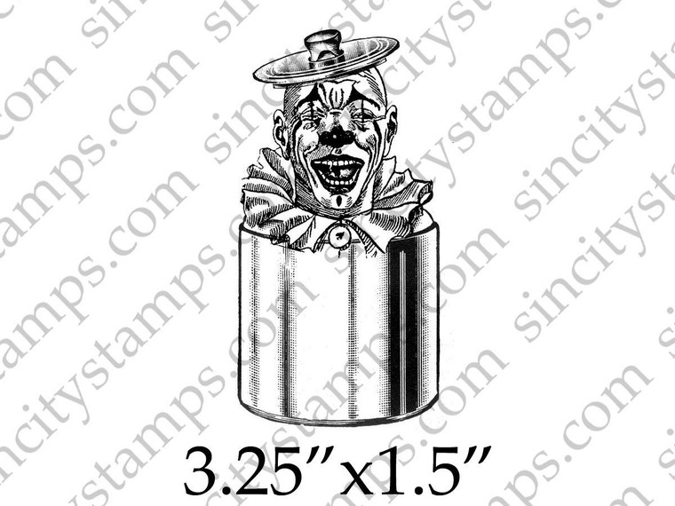 Clown in a Round Box Rubber Stamp