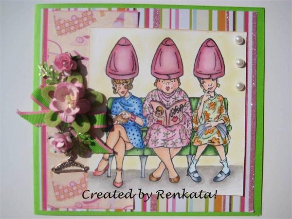 Hair Dryer Trio Ladies at Beauty Salon Humorous Seniors rubber stamp