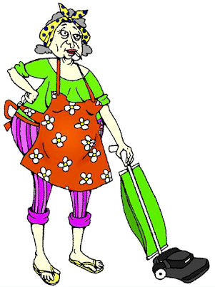 Hoovering Henrietta vacuuming Humorous Senior rubber stamp 