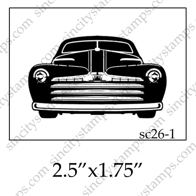 Classic Car Front end view Black Art Rubber Stamp