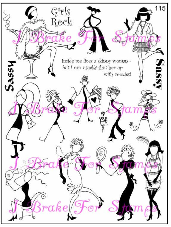 Stylish Women dressed up, dancing, Flapper style more Rubber StampsMS115 Full Plate