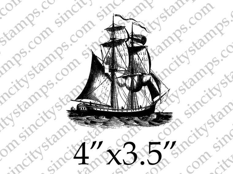 Tall Ship with Sails Art Rubber Stamp