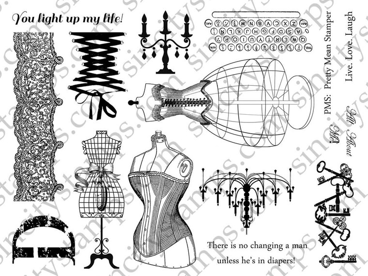 Mannequin Dress Forms Phrases Keyboard Steampunk Rubber Stamp Set SC22