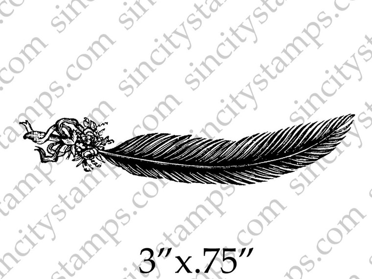 Feather with Ribbon Art Rubber Stamp