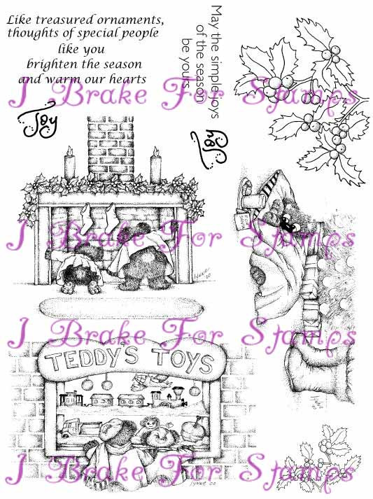 Christmas Full Sheet Bears on hearth, Holly, Sentiment #MS64