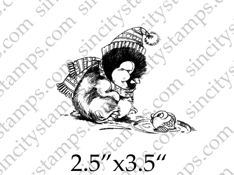 Curious Penguin with Small Fish Rubber Stamp