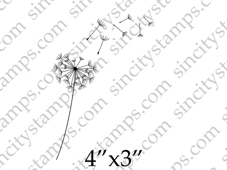 Single Dandelion Blowing in the Wind Rubber Stamp by Terri Sproul