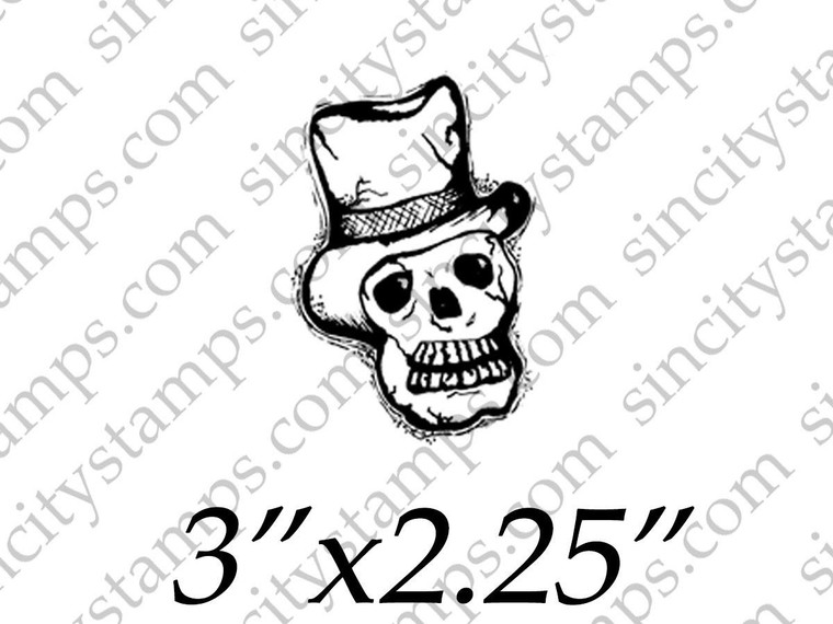 Skull with Top Hat Rubber Stamp SC37-09 by Pam Bray Designs