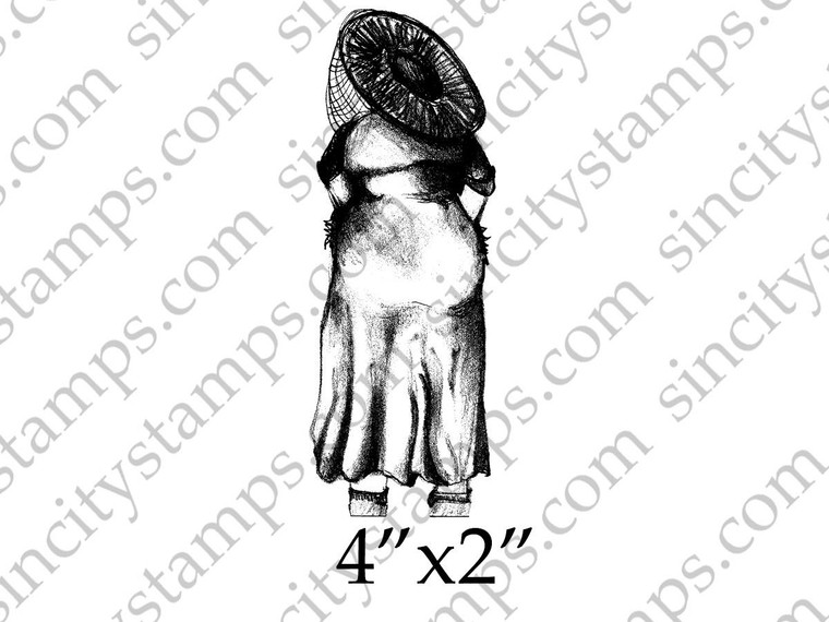 Lady with Hat Line Drawing Art Rubber Stamp SC53-6