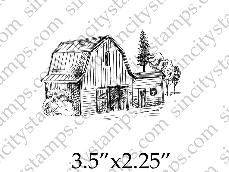 Barn Sketch style Art Rubber Stamp SC104-3