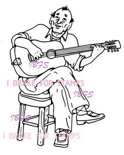 Humorous Senior Single Man playing guitar stamp ES1013-2