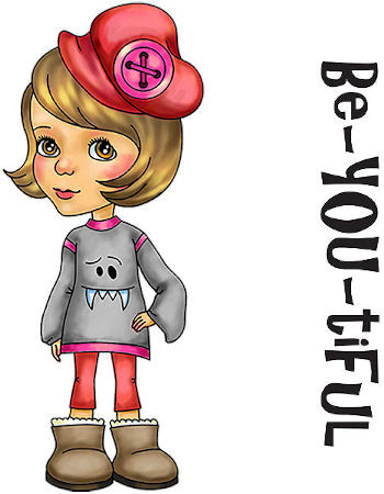 Be-You-Tiful Set rubber stamp of a girl with a creepy cute sweatshirt