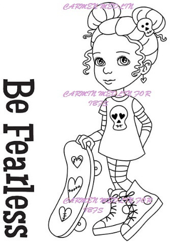 Be Fearless Set rubber stamp of a girl with skateboard includes sentiment