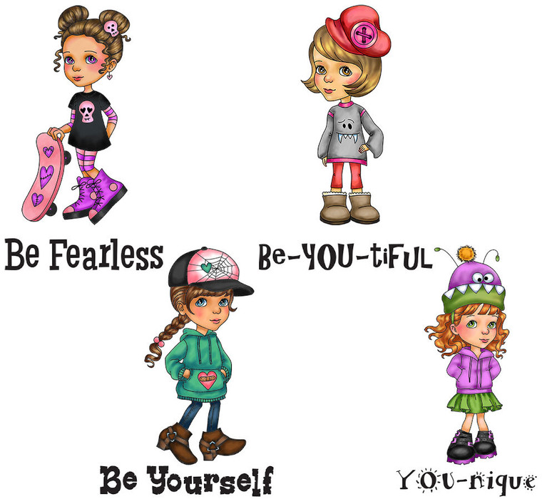 Bravehearts Collection Various stylized young woman rubber stamps