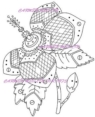 Steampunk Flower - Large rubber stamp