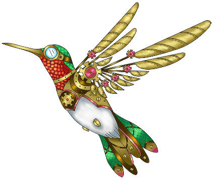 Steampunk Hummingbird - Small rubber stamp