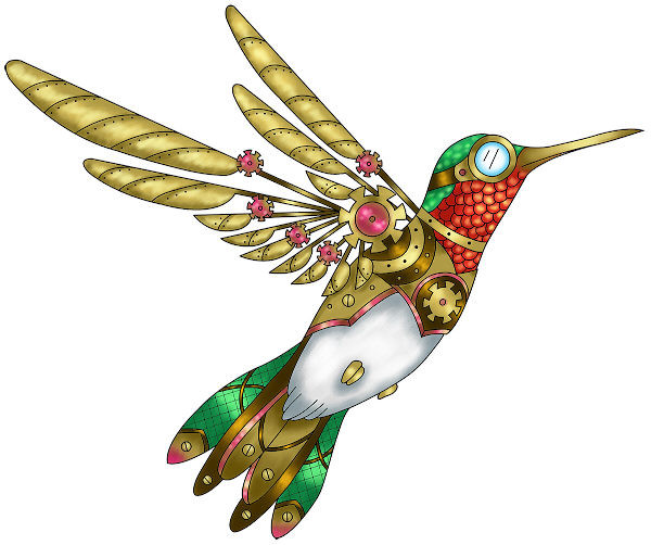 Steampunk Hummingbird - Large rubber stamp