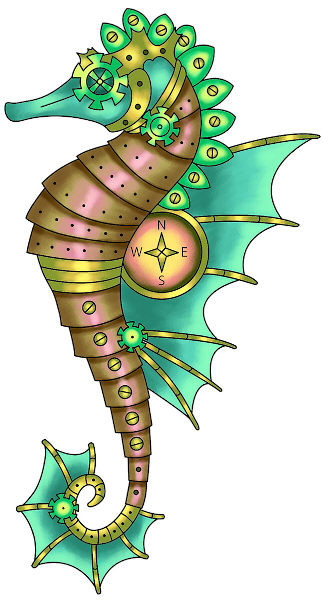 Steampunk Seahorse rubber stamp